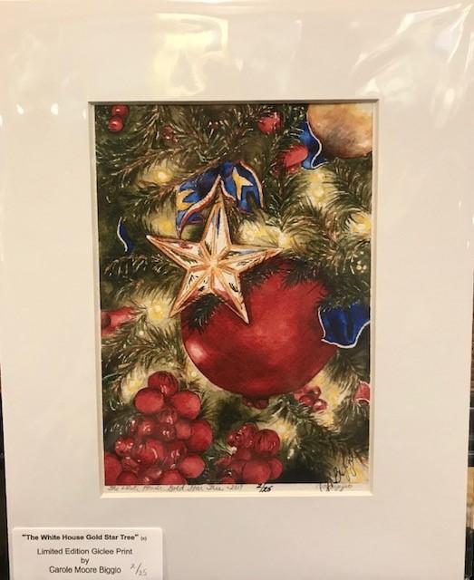 The White House Gold Star Tree | Limited Edition Giclee Signed and Numbered Print with White Mat by Carole Moore Biggio | 10" x 8"-Giclee Print-Sterling-and-Burke