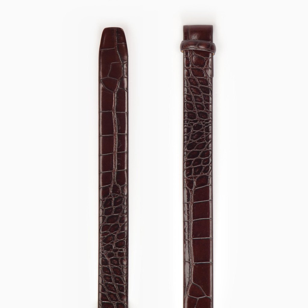 Alligator Embossed Leather 1 3/16 Inch Belt Strap, Brown-Belt Strap-Sterling-and-Burke