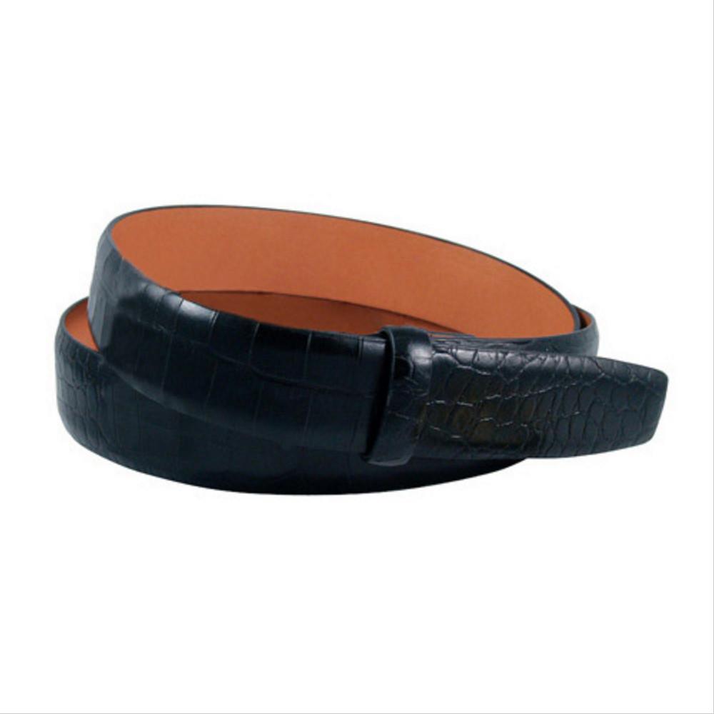 Alligator Embossed Leather 1 3/16 Inch Belt Strap, Black-Belt Strap-Sterling-and-Burke