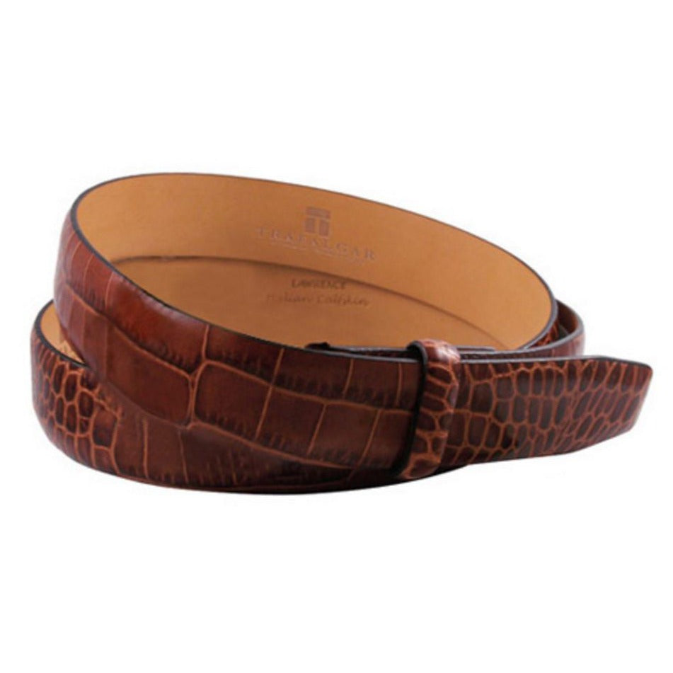 Alligator Embossed Leather 1 3/16 Inch Belt Strap, Chestnut-Belt Strap-Sterling-and-Burke