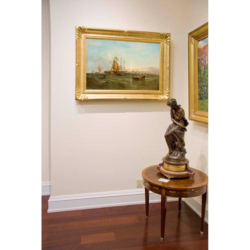 Antique Oil Painting | Morning, Dutch Boats bringing to off Portsmouth, 1867 by William Calcott Knell | 32 1/2" by 44 1/2"-Oil Painting-Sterling-and-Burke