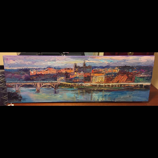Georgetown Panorama | Washington, DC Art | Original Oil and Acrylic Painting on Canvas by Zachary Sasim | 12" by 36" | Commission-Oil and acrylic-Sterling-and-Burke
