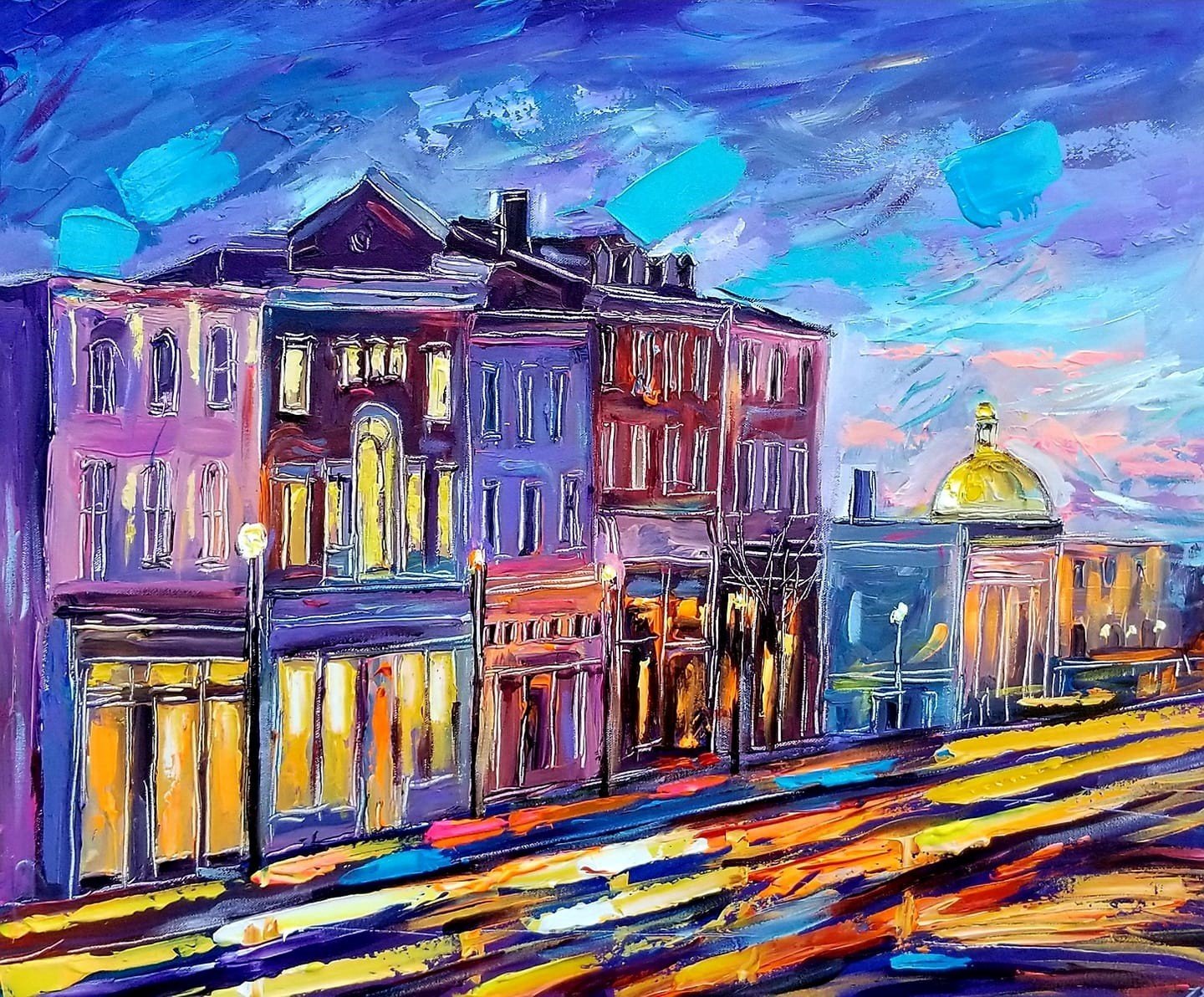 Blue Evening, Georgetown II | M Street | Original Oil and Acrylic Painting by Zachary Sasim | 24" by 30"-Acrylic Painting-Sterling-and-Burke
