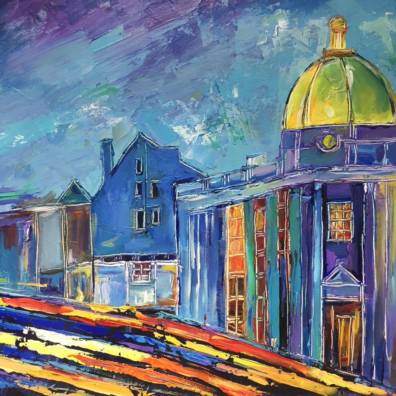 Blue Evening, Georgetown | M Street | Original Oil Painting on Canvas by Zachary Sasim | 24" by 30" | Commission-Oil and acrylic-Sterling-and-Burke
