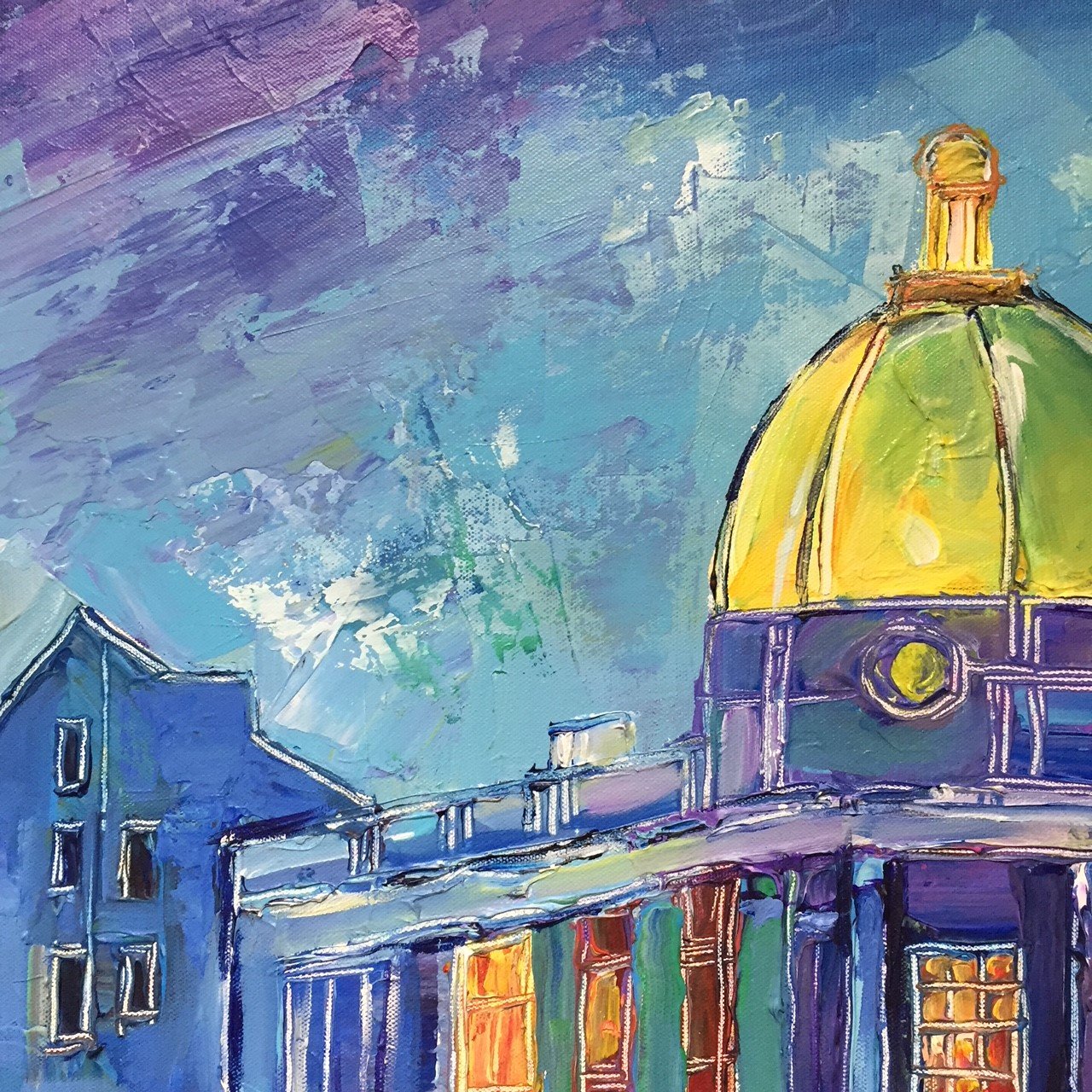 Blue Evening, Georgetown | M Street | Original Oil Painting on Canvas by Zachary Sasim | 24" by 30" | Commission-Oil and acrylic-Sterling-and-Burke