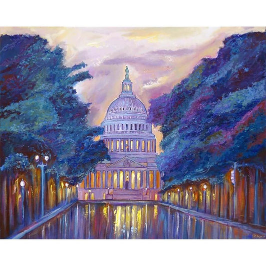 East Capitol Evening | Washington, DC Art | Original Oil and Acrylic Painting on Canvas by Zachary Sasim | 24" by 30" | Commission-Oil and acrylic-Sterling-and-Burke