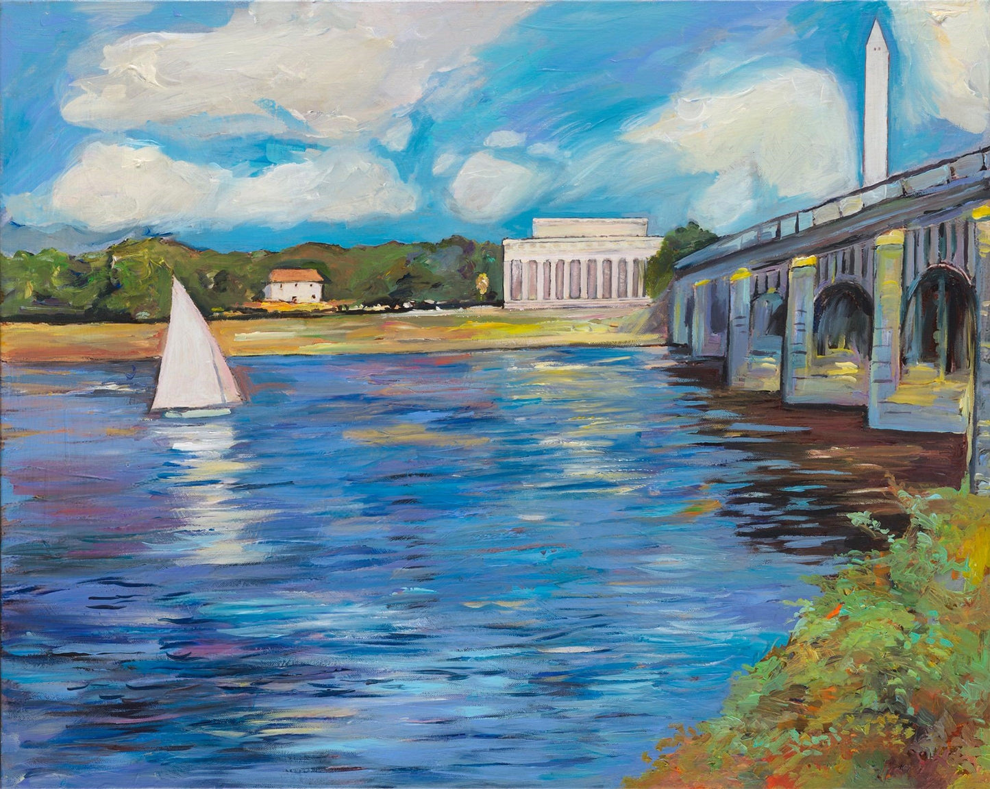 Art | Lincoln | Bridge | Claude Monet Interpretation | Washington, DC Art | Original Acrylic on Canvas by Zachary Sasim | 24" by 30"-Acrylic Painting-Sterling-and-Burke