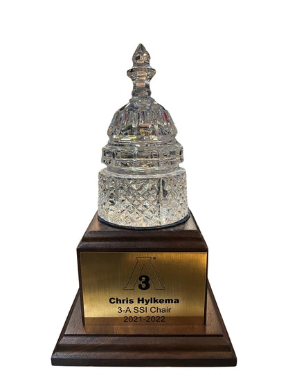 Waterford Crystal Capitol Dome Award on Walnut Base | Brass Plate Engraved with LOGO | A3 | April 2023 | Chris Hylkema