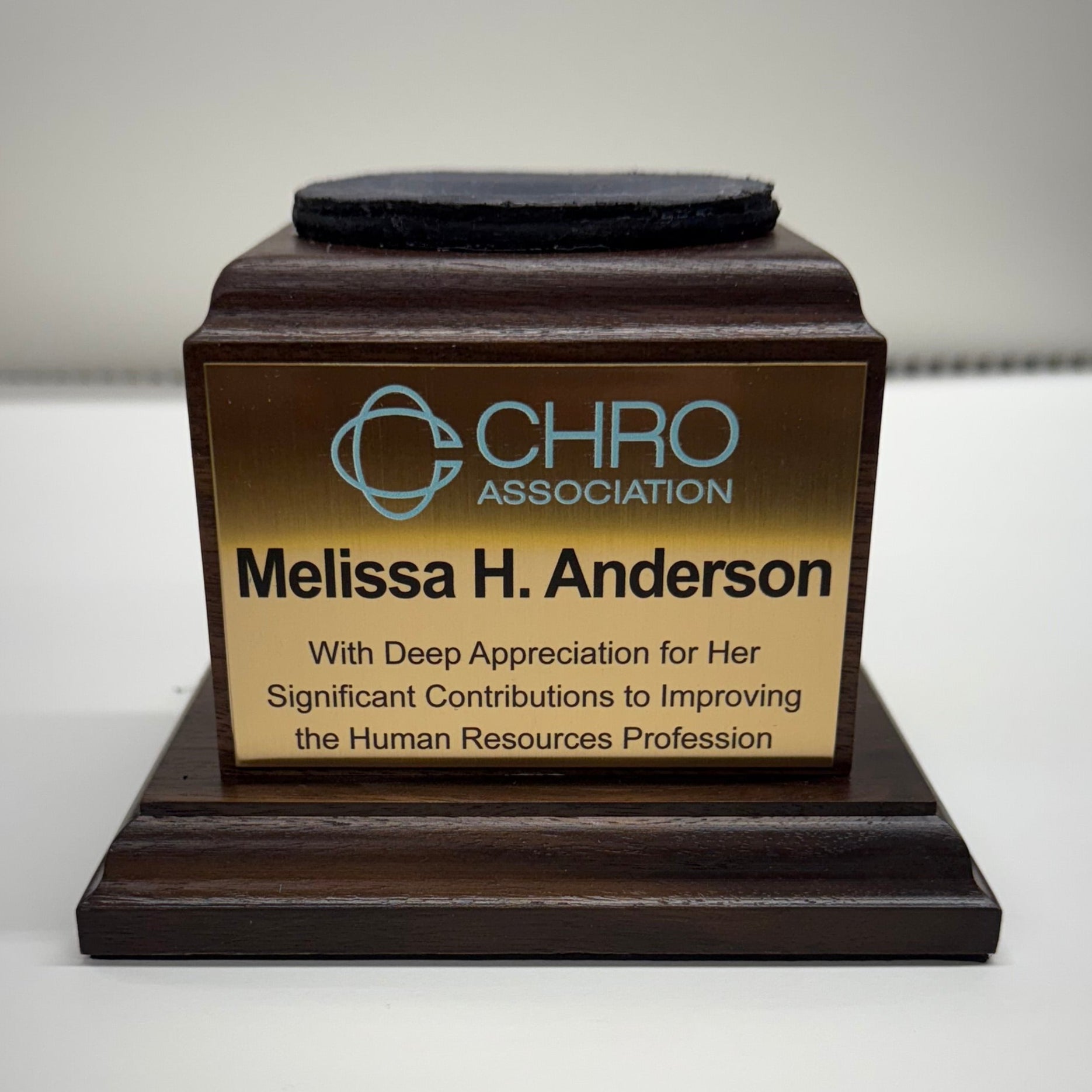 Solid Walnut Base with Leather and engraved logo and message - finest quality