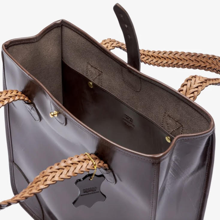 Beorma's Bodleian Tote | English Bridle | Made in England | 14" Open Tote with Braided Handles