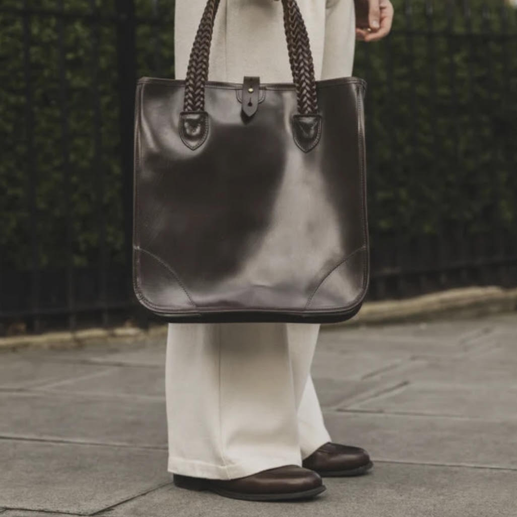 Beorma's Bodleian Tote | English Bridle | Made in England | 14" Open Tote with Braided Handles