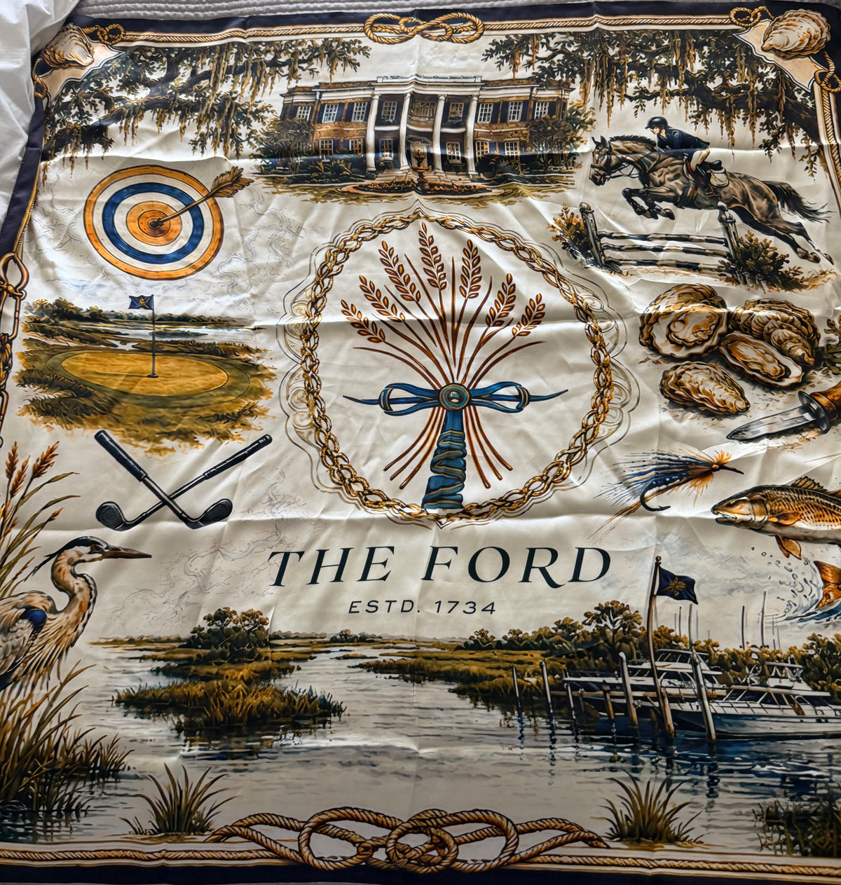 Custom Silk Scarf and Tilley | Baltimore 2026 | Design Elements | Samples of Appealing Designs | Finest Quality Silk | Hand Rolled Edges