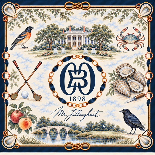 Custom Silk Scarf and Tilley | Baltimore 2026 | Design Elements | Samples of Appealing Designs | Finest Quality Silk | Hand Rolled Edges