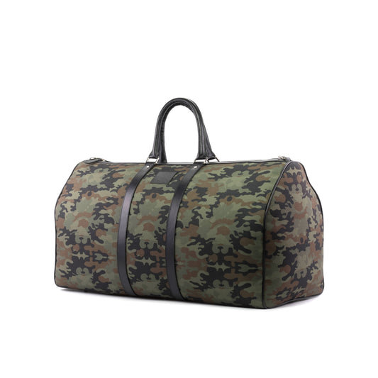 Custom Luxury Travel Bag | MTO | Handcrafted in Spain | Camo Canvas with Black Calf Trim |  Sterling & Burke Ltd