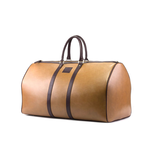 Custom Luxury Travel Bag | MTO | Handcrafted in Spain | Tan Calf with Brown Calf Leather Trim  |  Sterling & Burke Ltd (Copy)