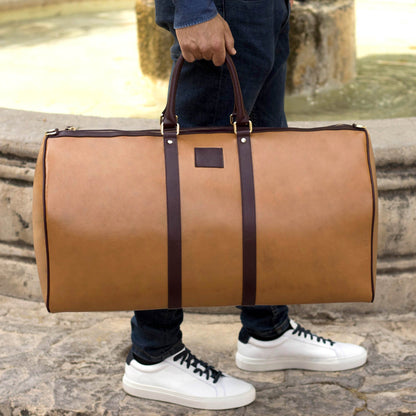 Custom Luxury Travel Bag | MTO | Handcrafted in Spain | Tan Calf with Brown Calf Leather Trim  |  Sterling & Burke Ltd (Copy)