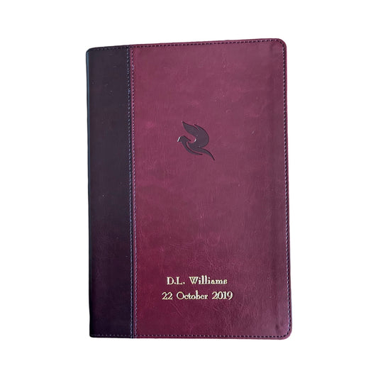 " Bible | Stamped with Name and Date | Gold Stamp | Bottom Center | Vintage Font