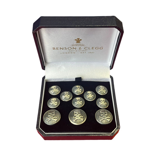 Skull and Cross Bones Blazer Buttons | Silver Plated Blazer Buttons | Made in England | Benson and Clegg, London