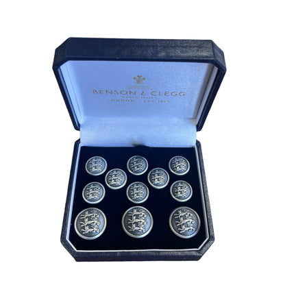 Lion Blazer Buttons | Three Lions Columbia | City of London | Silver Plated Blazer Buttons | Made in England | Benson and Clegg, London