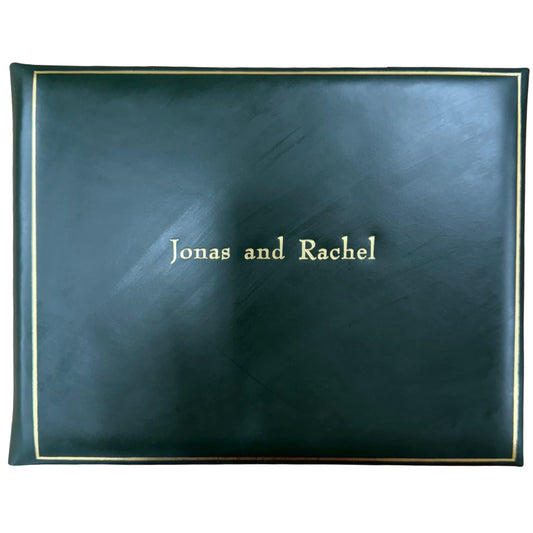 Jonas Guests Book | 7 by 9 inches | Horizontal | Padded Cover | Hunter Green Finest Polished Calf | Charing Cross Made in England