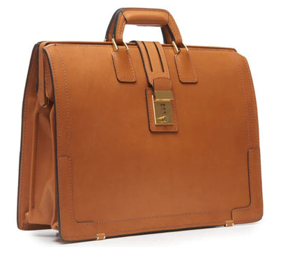 Churchill | Classic Top Frame Leather | Korchmar Lawyers Briefcase | Tan and Black