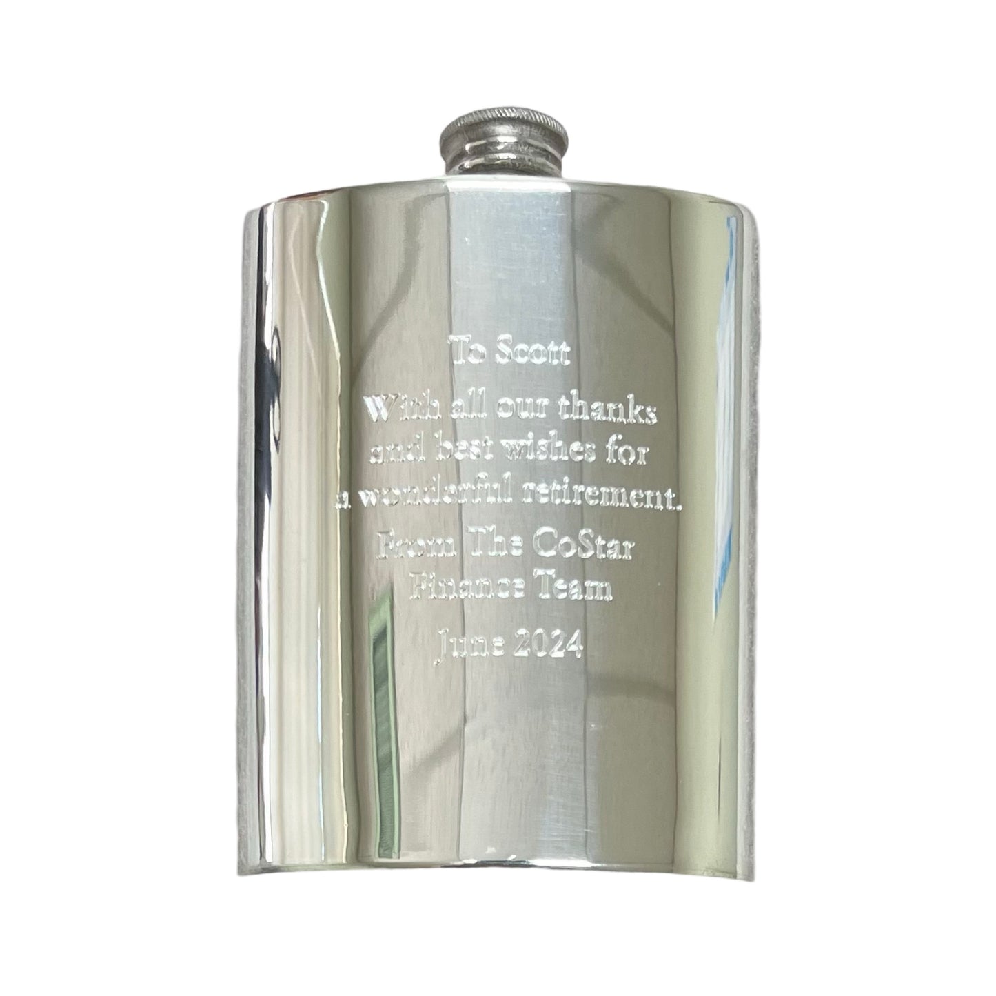 Pewter Flask | 6 Oz | Curved Flask | Hip Flask | Flat Top | Solid Pewter Hip Flask | Engraves Beautifully | Made in England