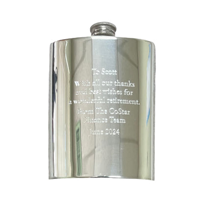 Pewter Flask | 6 Oz | Rounded Top | Hallmarked, Solid Pewter Hip Flask | Captive Top | Made in Sheffield, England
