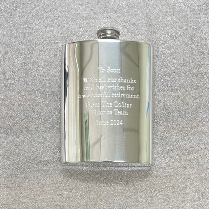 CoStar Retirement Gift | Solid Pewter Hip Flask | Hand Made in England | Engraved | Gift Wrap