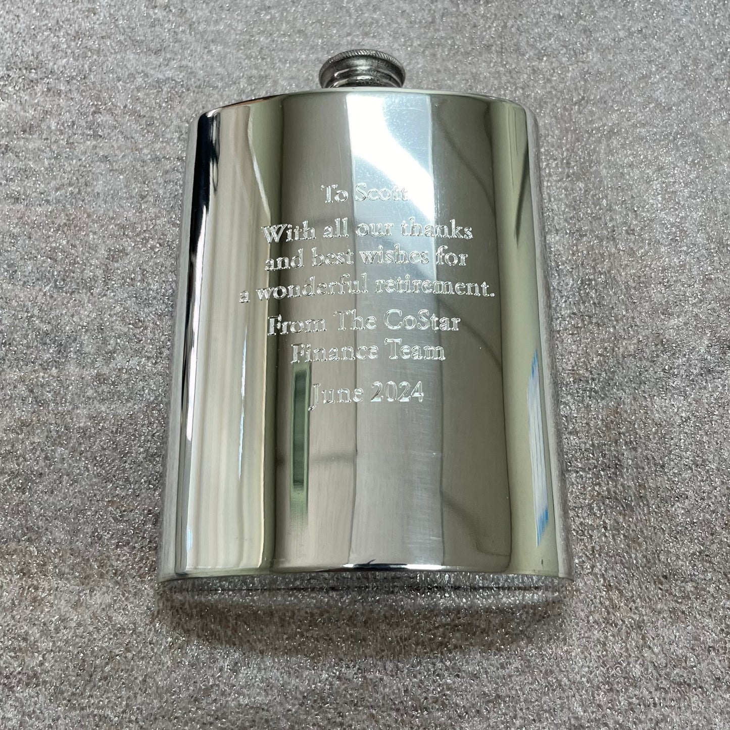 CoStar Retirement Gift | Solid Pewter Hip Flask | Hand Made in England | Engraved | Gift Wrap