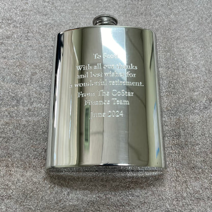 Pewter Flask | 6 Oz | Curved Flask | Hip Flask | Flat Top | Solid Pewter Hip Flask | Engraves Beautifully | Made in England