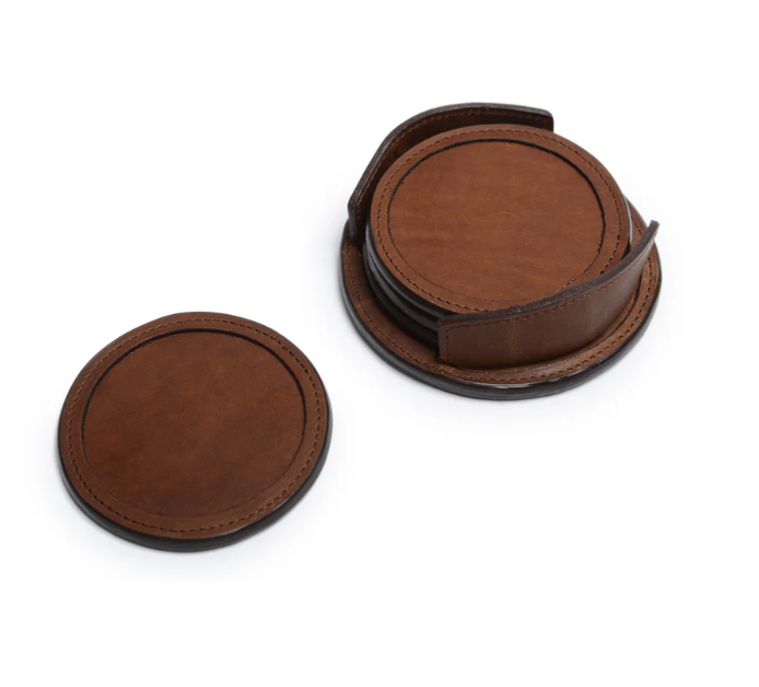 Leather Coaster Set | Logo and Initials | Korchmar Leather