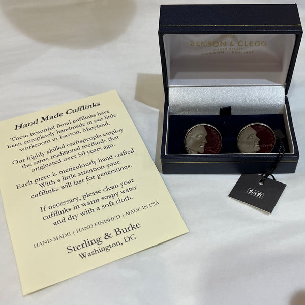 Hand Painted Authentic Coin Cufflinks | Jefferson Portrait with Enamel | US Five Cent Coin | Nickel Coin Cufflinks | Made in USA