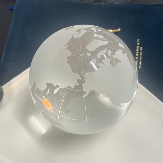 Crystal Globe Paperweight | 3.25 Inch Diameter on Crystal Base | Hand Blown and Hand Etched