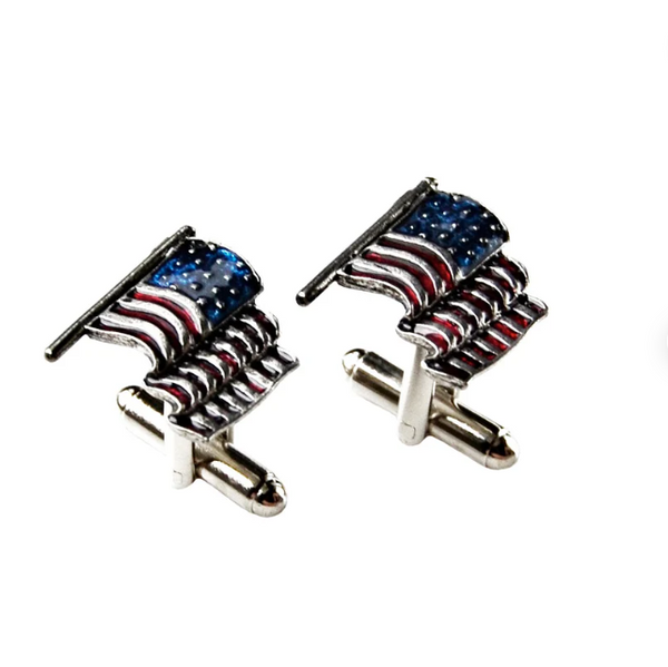 American Flag Cufflinks | Hand Enameled Cuff Links  | Solid Pewter US Flag | Made in USA