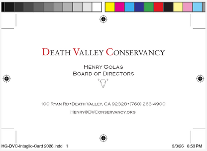 Death Valley | Engraved Stationery | Business Cards | March 2026
