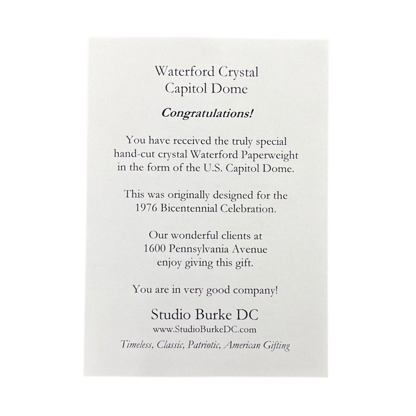 U.S. Department of Labor | Waterford Crystal Capitol Dome Award on Natural Walnut with Engraved Brass Plate & Special Archival Box