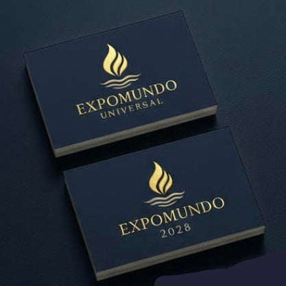 EXPOMUNDO | Bespoke Stationery | Sets of Two designs | Double Side Business Card | US Size | Navy with Foil Stamping