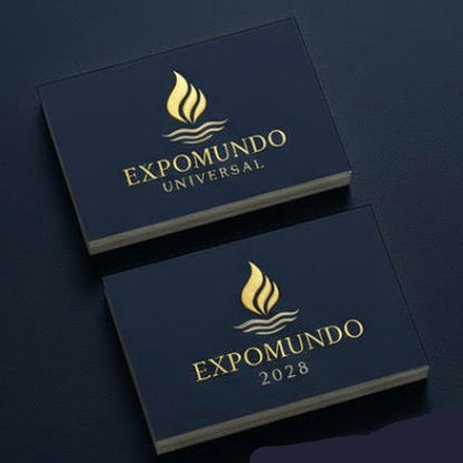EXPOMUNDO | Bespoke Stationery | Sets of Two designs | Double Side Business Card | US Size | Navy with Foil Stamping