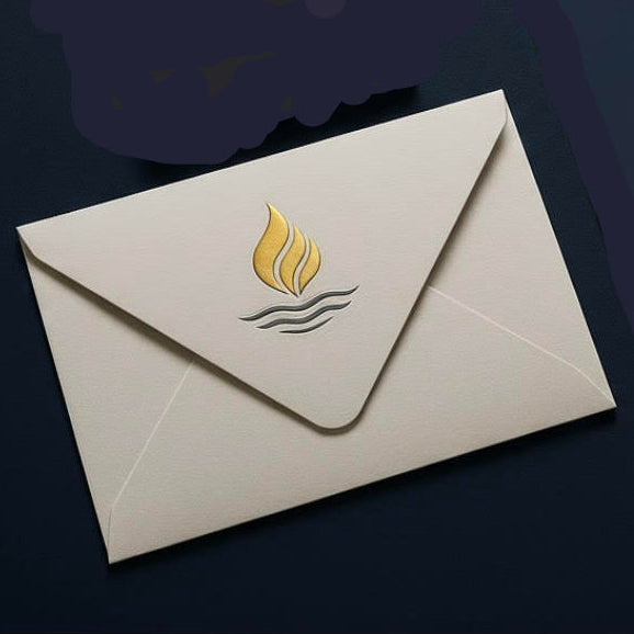 EXPOMUNDO | Bespoke Stationery | European Style Envelope | 3D Embossed Foil Stamped Logo on Flap | Two Colour Foil
