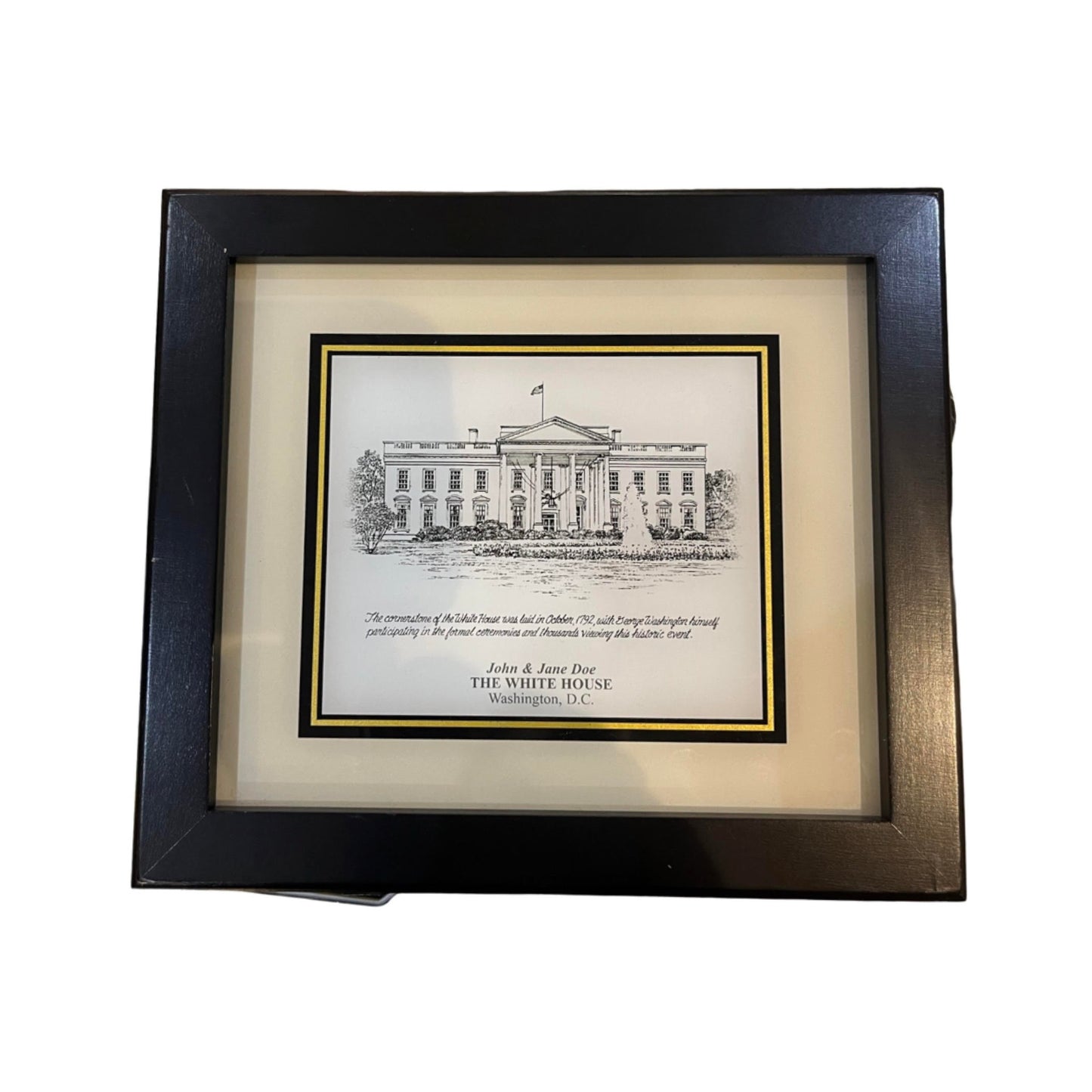 Custom Desk Box Gift | US Capitol Building | White House | DC City Scape | 8.5 by 7 by 2.75 inches | Black Stain with Pen & Ink Drawing & Personalization