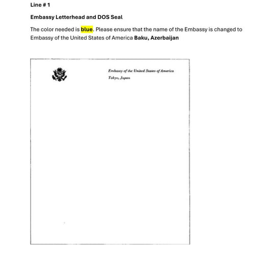 Embassy of the USA Baku, Azerbaijan | American Letter Sheets | GOLD Seal Intaglio Engraving, Printing, Embossing