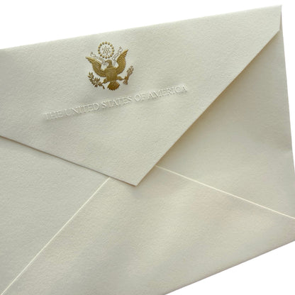 Ambassador Envelopes | A6 6.5 by 4.75 inches | Great Seal Engraved in Gold with Text Embossed