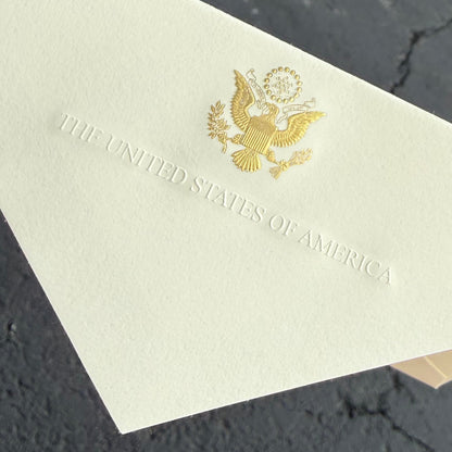 Ambassador Envelopes | A6 6.5 by 4.75 inches | Great Seal Engraved in Gold with Text Embossed