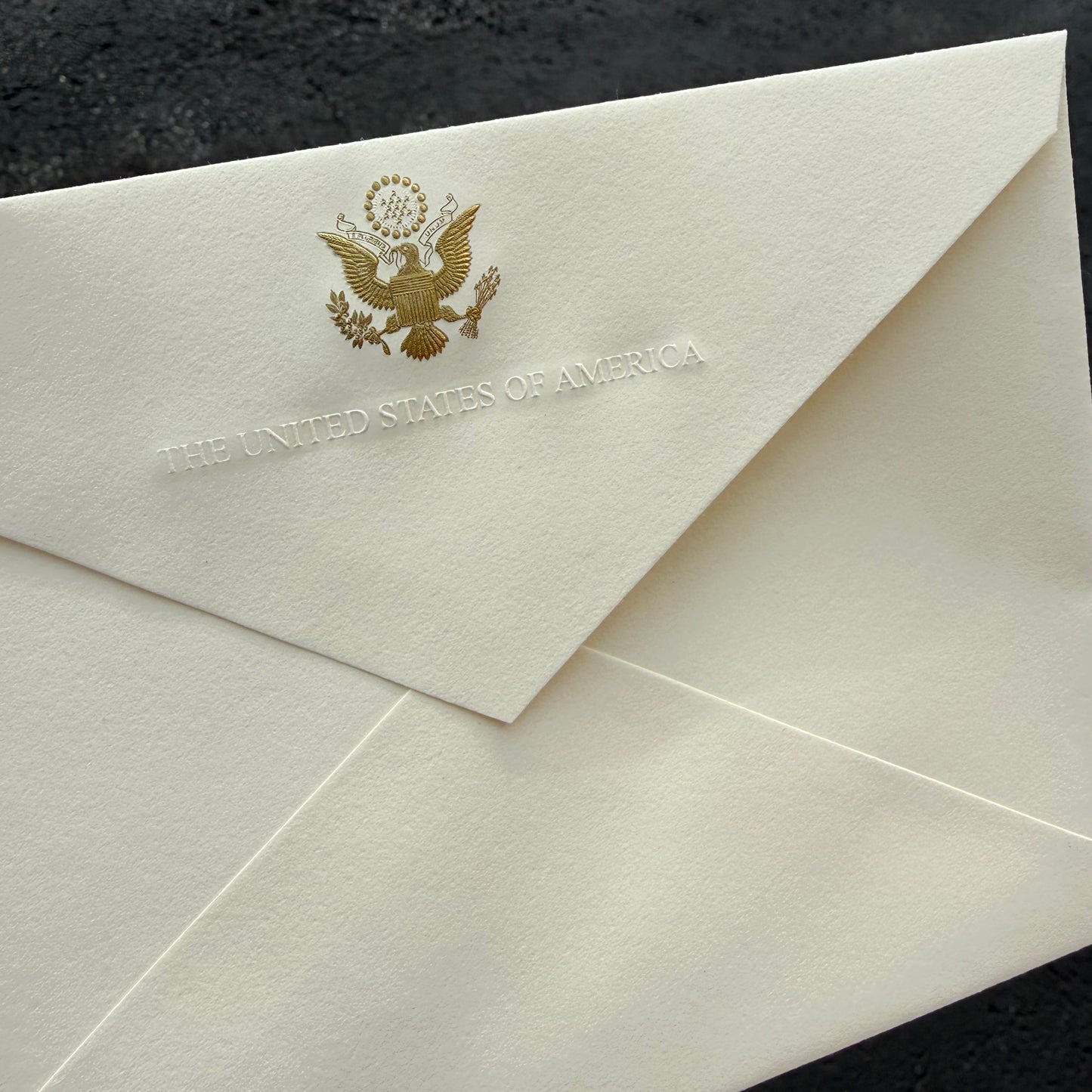 Ambassador Envelopes | A6 6.5 by 4.75 inches | Great Seal Engraved in Gold with Text Embossed