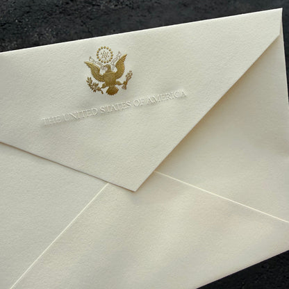 Ambassador Envelopes | A6 6.5 by 4.75 inches | Great Seal Engraved in Gold with Text Embossed