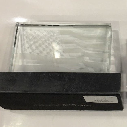 Gift No.3 | BIDEN SCHOOL  Crystal American Flag Paperweight | US Waving Flag Etched & Signed