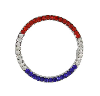 Patriotic Jewelry | US Flag Pin, Brooch | Infinity Circle | Silver with Crystals