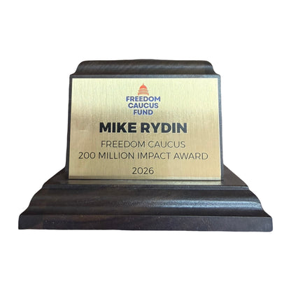 Freedom Caucus Fund | 2026 | Crystal US Capitol Dome Award with Text and Logo on Brass Plate on Walnut Base