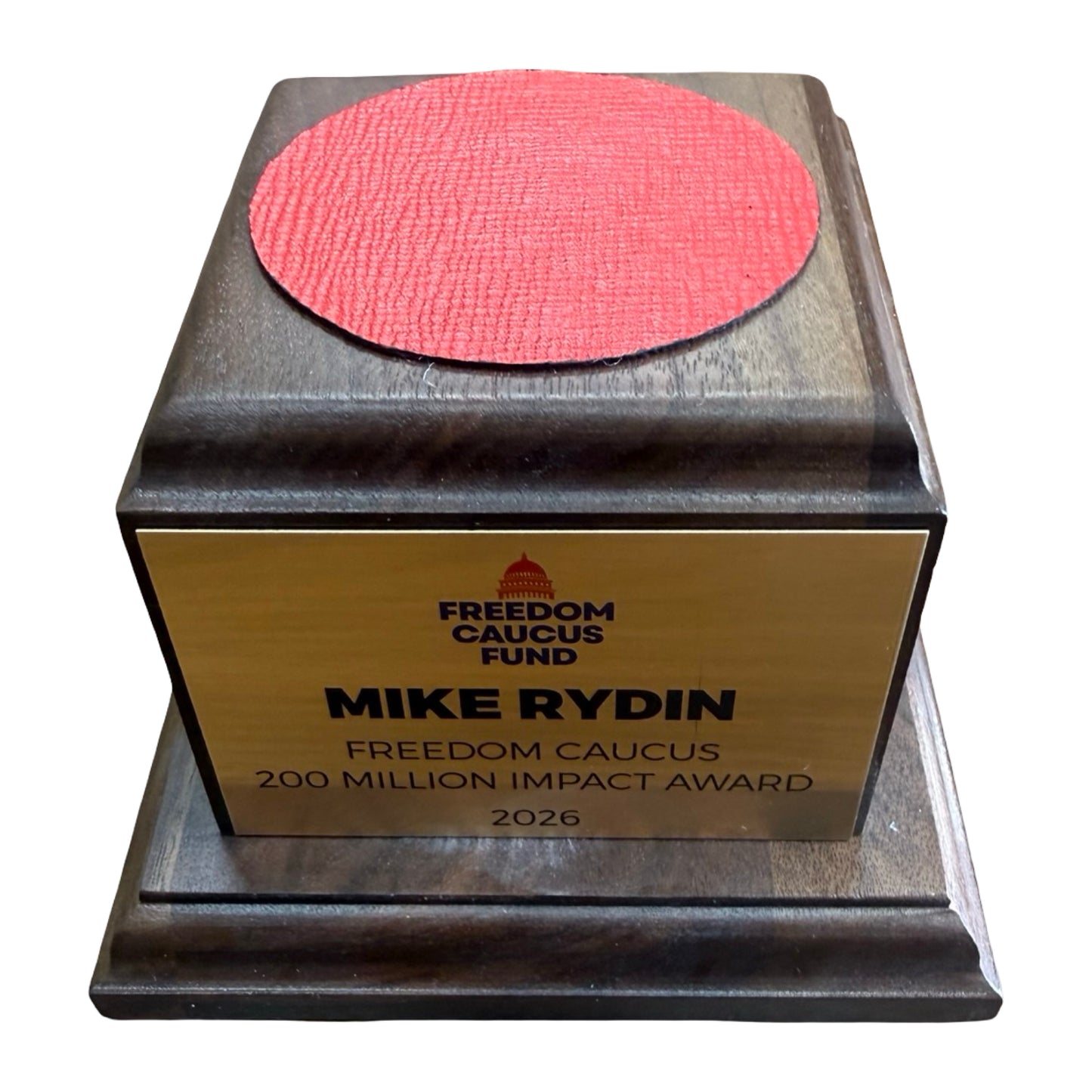 Freedom Caucus Fund | 2026 | Crystal US Capitol Dome Award with Text and Logo on Brass Plate on Walnut Base