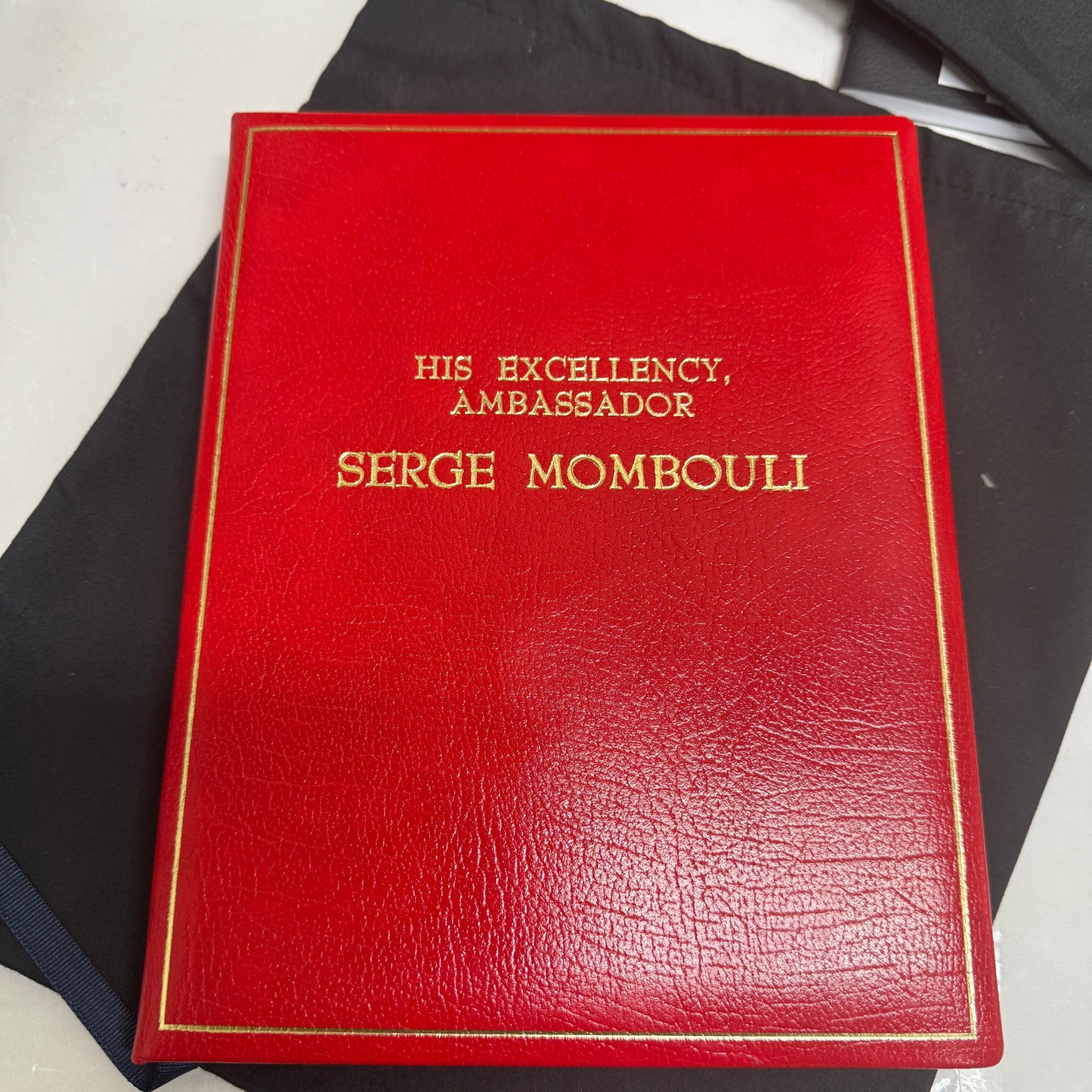 Gawler's Sons | Funeral Guest Book | SERGE MOMBOULI | Finest Quality Red Calf Leather with Gold Tooling | Blank Pages
